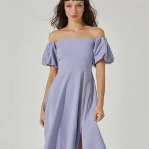 ✨ ASTR The Label Lavender Off-Shoulder Puff Sleeve Midi Dress ✨